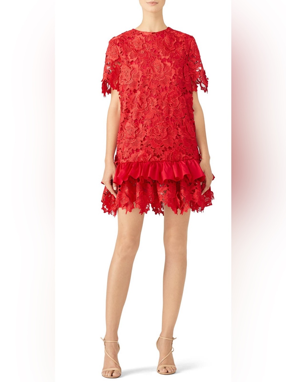 Alcoolique Red Rosaria Lace Short Sleeve Shift Mini Dress